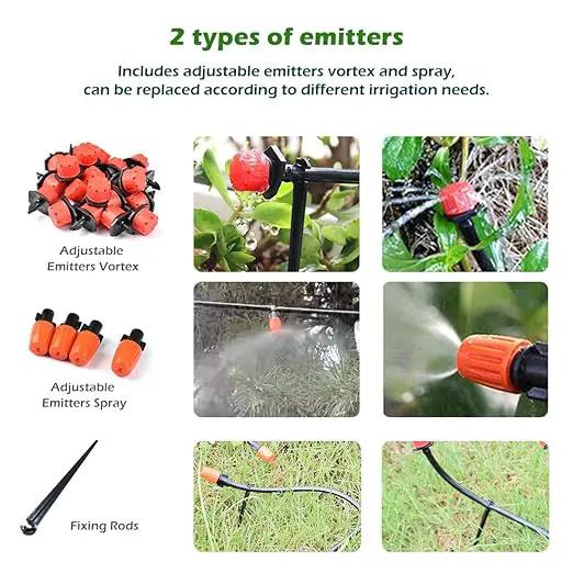 Adjustable Drip Irrigation System for Garden,Lawn Patio, Raised Beds - Automatic Irrigation Kits and Drip Emitters with 1/2" and 1/4" Irrigation Tubing (49FT + 49FT) by GreenHaven Gardens