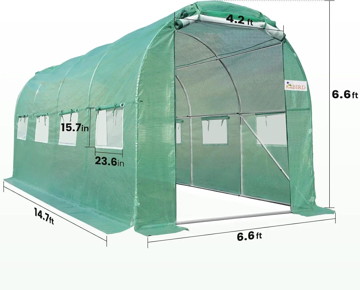 KING BIRD Premium 15x6.6x6.6FT Greenhouse for Outdoors, Large Walk-in Heavy Duty Galvanized Steel Frame, Mesh Door Screen Window Upgraded Zipper Tunnel Hoop for Garden Plant Winter, Green by GreenHaven Gardens