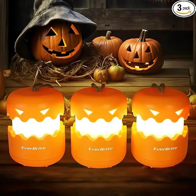 EverBrite 3-Pack Halloween Pumpkin Lantern, Collapsible Jack O Lantern Pumpkins with Lanyard, Halloween Party Favors for Kids, Light up Pumpkin Outdoor for Halloween Party Decoration, Battery Included by GreenHaven Gardens