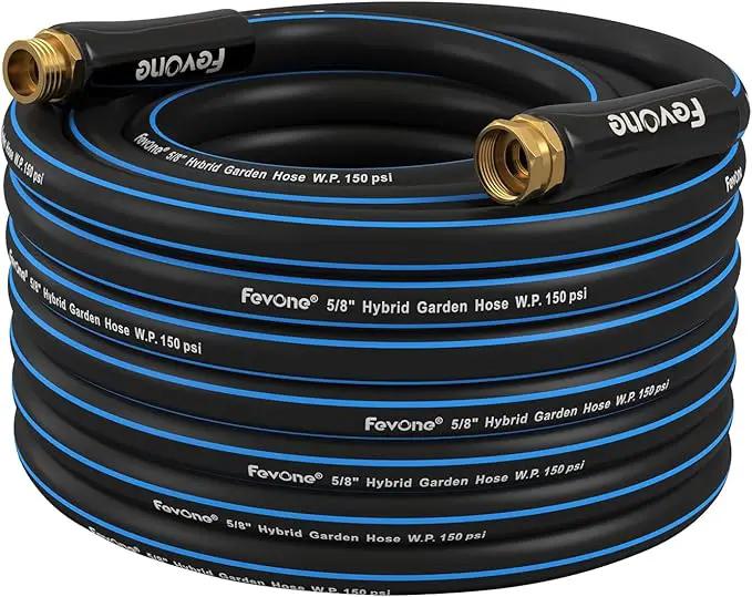 Fevone 50 ft Garden Hose, Heavy Duty Water Hose, Hybrid Polymer, Kink Resistance, Flexible, Durable, Solid Brass Fittings, 3/4" GHT, 5/8" ID, 600 PSI, by GreenHaven Gardens