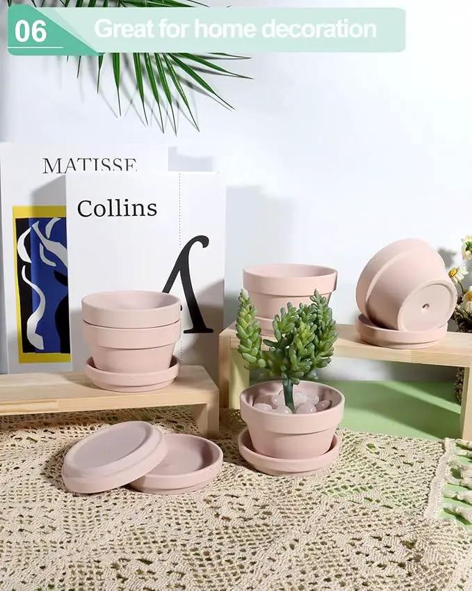 vensovo 5.7 Inch Pink Terracotta Shallow Succulent Pots - 6 Pack Terra Cotta Clay Pot with Saucer, Cacuts Indoor and Outdoor Planters with Drainage Hole by GreenHaven Gardens