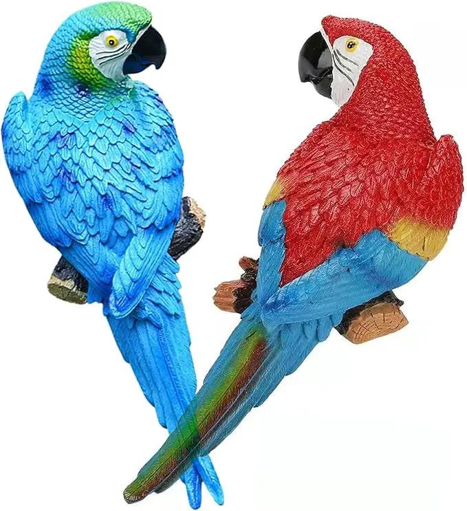 2Pcs Large Resin Parrot Decor Statues Lifelike Hawaiian Tropical Birds Decor, 12.5" Fake Parrot for Tiki Decoration Outdoor Garden Tree Wall Pool Macaw Statues Bird Lover Ornament Gifts(Blue and Red) by GreenHaven Gardens