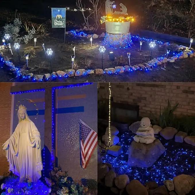YEGUO 4 Pack Blue Solar Fairy Lights Outdoor Waterproof, Each 100 LED 33ft String Lights, 8 Modes Twinkle Lights by GreenHaven Gardens