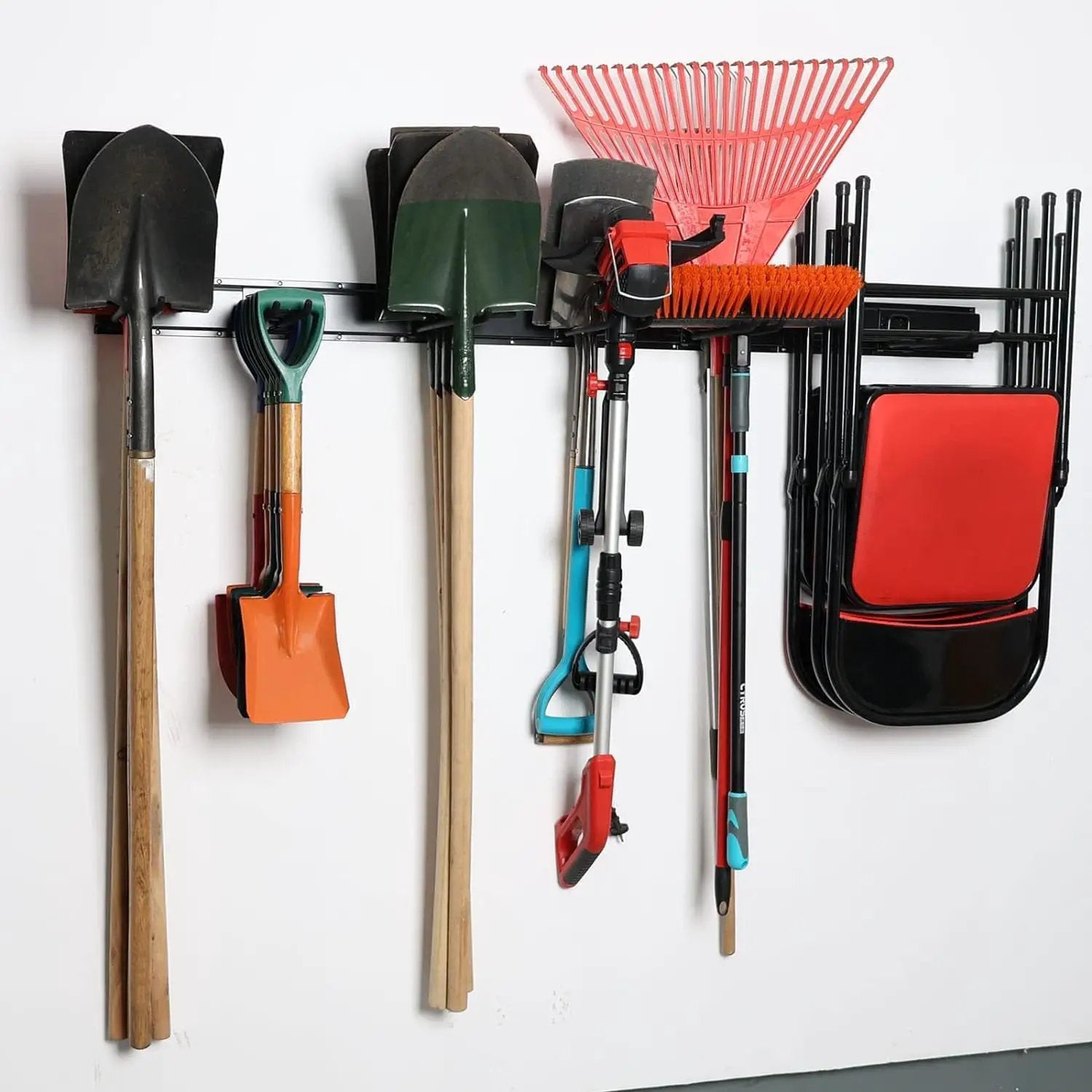 Wallmaster Garage Storage Organization Wall Mount, Garden Tool Rack Organizer Heavy Duty Folding Chair Hangers with 12 Adjustable Hooks 96inch Tracks Max Load 900lb by GreenHaven Gardens