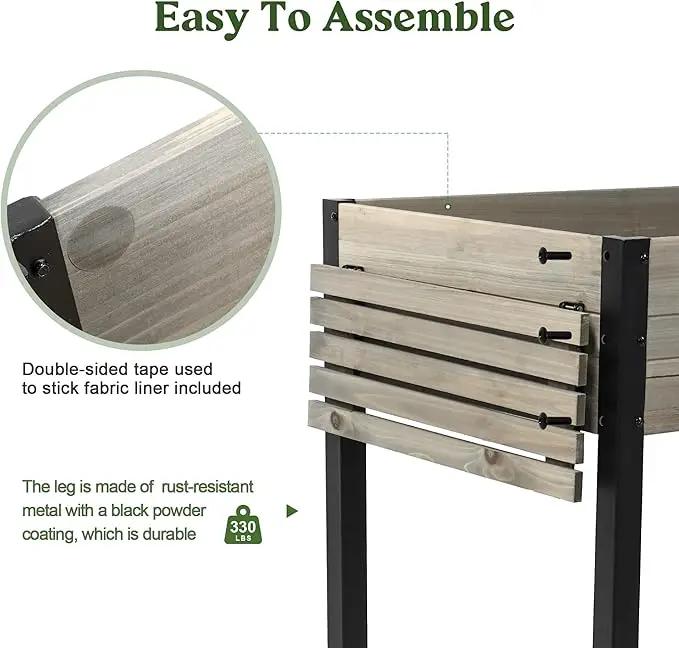 Raised Garden Bed, Metal Leg Wood Planter Boxes with Folding Storage Shelf,Elevated Planter Box for Growing Fresh Herbs, Vegetables, Flowers Great for Outdoor Patio, Deck, Balcony（Gray） by GreenHaven Gardens