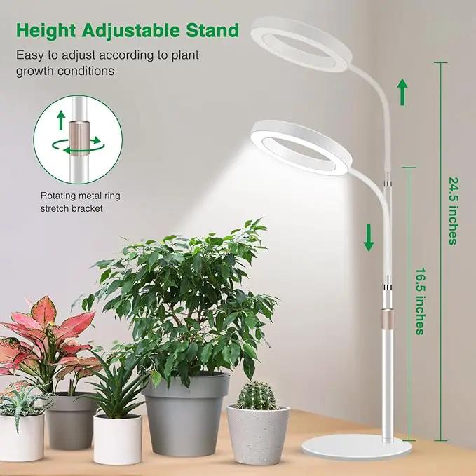 Grow Lights for Indoor Plants, Full Spectrum Desk Plant Light for Growing Small Plant, 80 LED Halo Plant Grow Light with Base, 6/12/16H Timer, 3 Light Modes,Height Adjustable 16.5-24.5" by GreenHaven Gardens