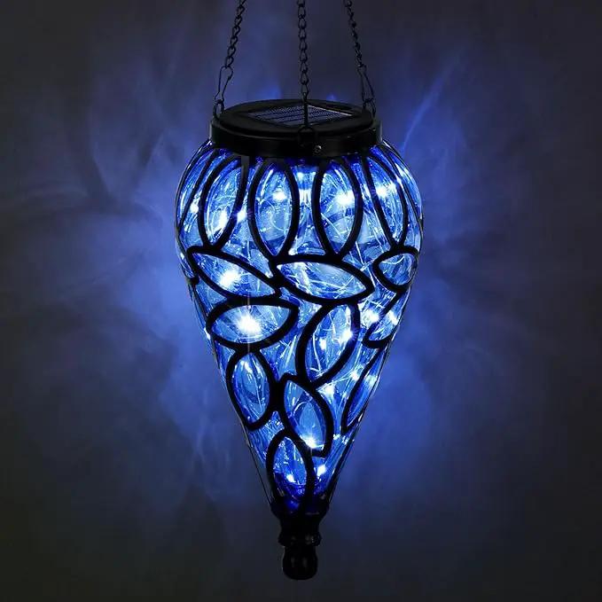 Solar Hanging Lantern Outdoor Lights, Tear-Shaped 15 LEDs Cool White Hanging Lights with S Hooks Decor in Garden, Yard, Pathway, Front Door and Landscape by GreenHaven Gardens