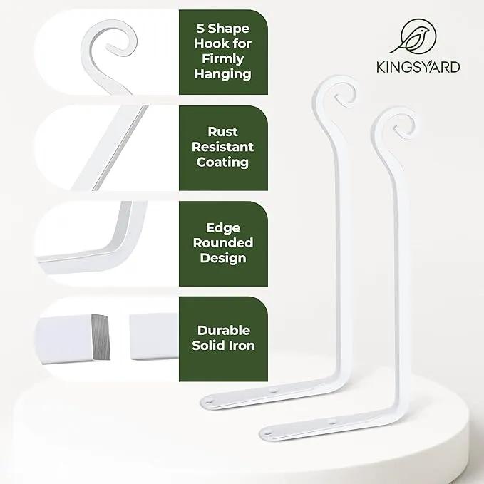 Kingsyard 2-Pack Wall Plant Hanger Outdoor - Heavy Duty Metal Hanging Bracket Hooks for Hanging Plant Bird Feeders Lanterns Wind Chimes Outdoor & Indoor, 6-Inch/White by GreenHaven Gardens