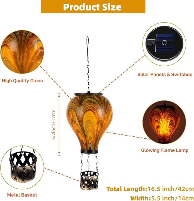 2PCS Solar Hot Air Balloon Lantern with Flame Flickering Light Tie-Dye Glass Hot Air Balloon Solar Lanterns Outdoor Waterproof Hanging Garden Light for Patio Porch Yard Decor,Gift for Women by GreenHaven Gardens