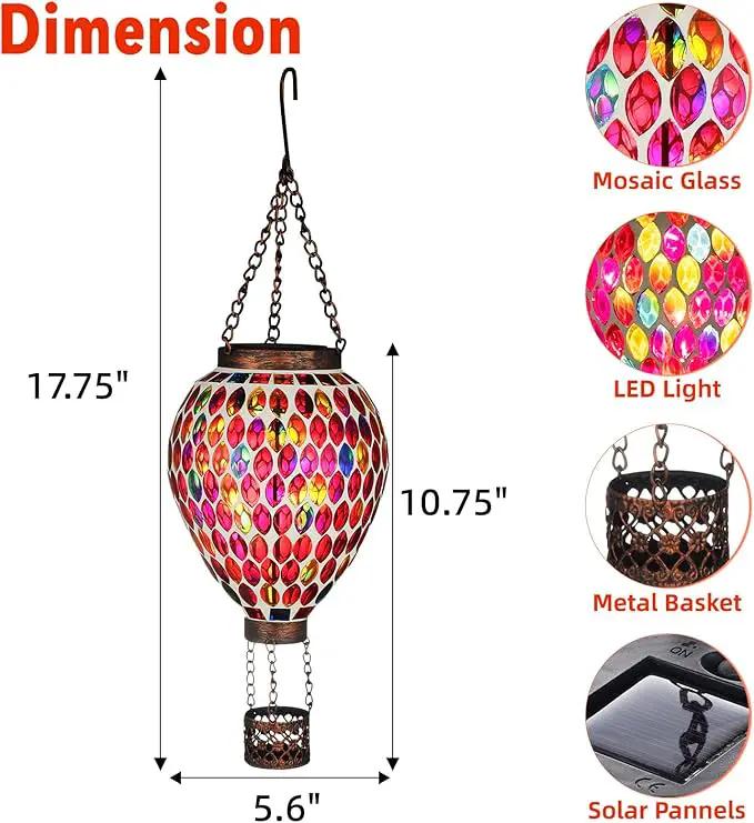 VOREEN Hot Air Balloon Solar Lantern, Mosaic Solar Outdoor Hanging Wind Light, Waterproof, Patio Festive Decor, Easter Gifts for Mom Father Grandma, Red by GreenHaven Gardens
