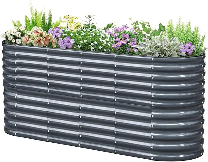 KING BIRD Raised Garden Bed 2.85 ft Tall 9 in 1 Galvanized Planter Garden Box Outdoor for Gardening, Deep Root Vegetables, Flowers 78.7X23.6X34.2 in, Dark Grey by GreenHaven Gardens
