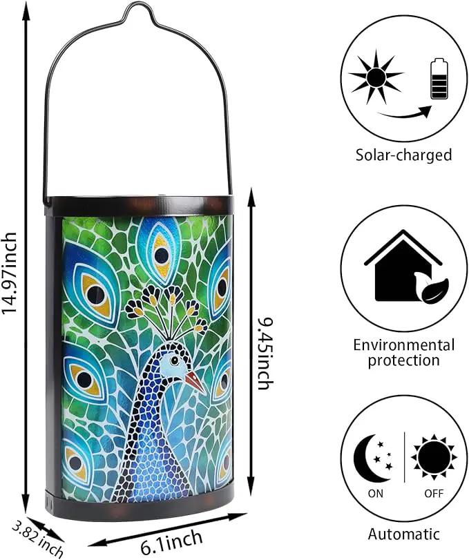 Hanging Solar Lantern Outdoor Waterproof Peacock Solar Lights Glass Tabletop Decorative Lamp for Outdoor Patio Garden Outside Yard Decor by GreenHaven Gardens