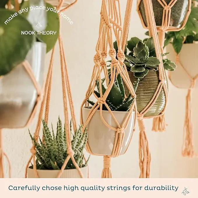 6-Pack Macrame Plant Hanger - 12 Ceiling Hooks, Plant Hanger Indoor, Hanging Plant Holder, Hanging Planters for Indoor Plants, Boho Plant Hanger, Plant Hangers Indoor Macrame (Caramel) by GreenHaven Gardens