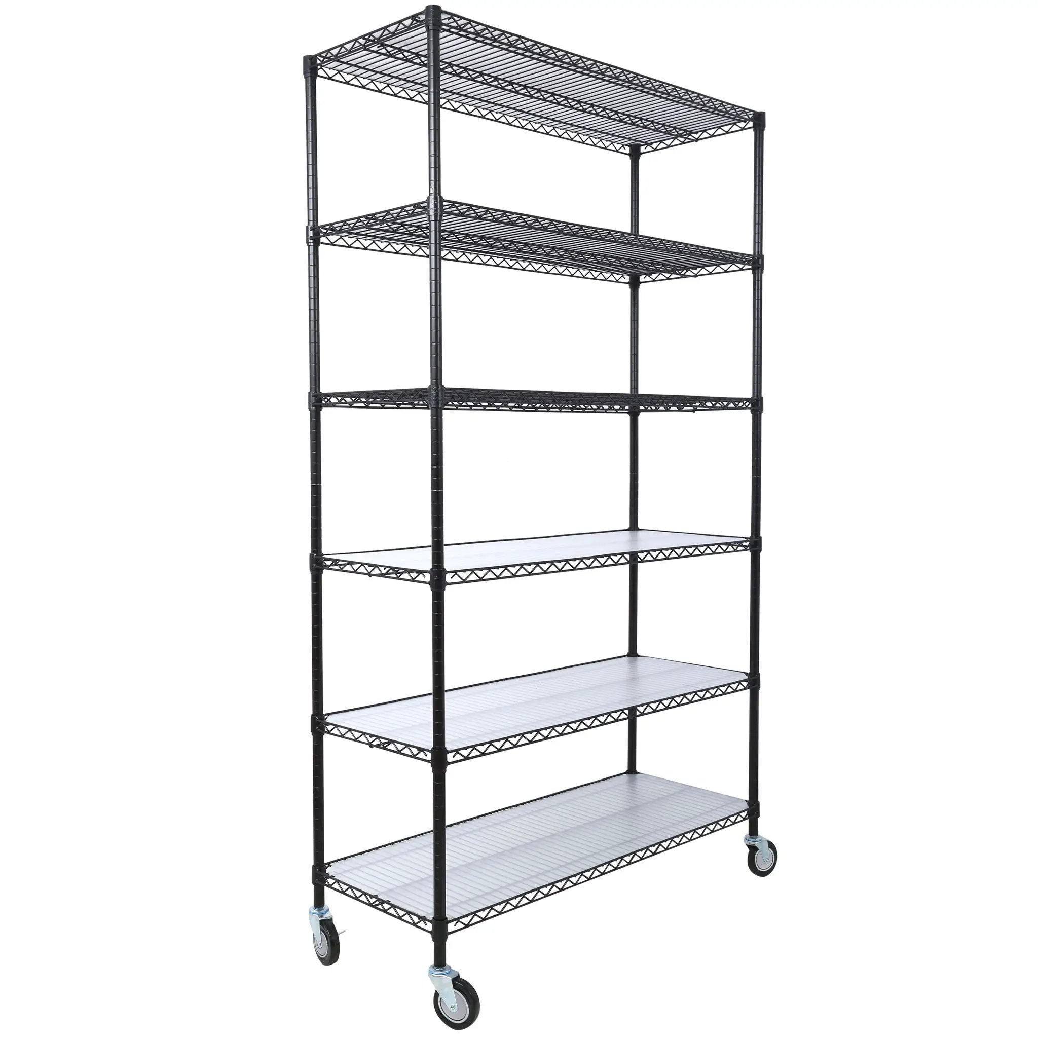 6 Tier 6000Lbs Capacity Nsf Metal Shelf Wire Shelving Unit, Heavy Duty Adjustable Storage Rack With Wheels & Shelf Liners For Commercial Grade Utility Steel Storage Rack by Unique Piece Furniture