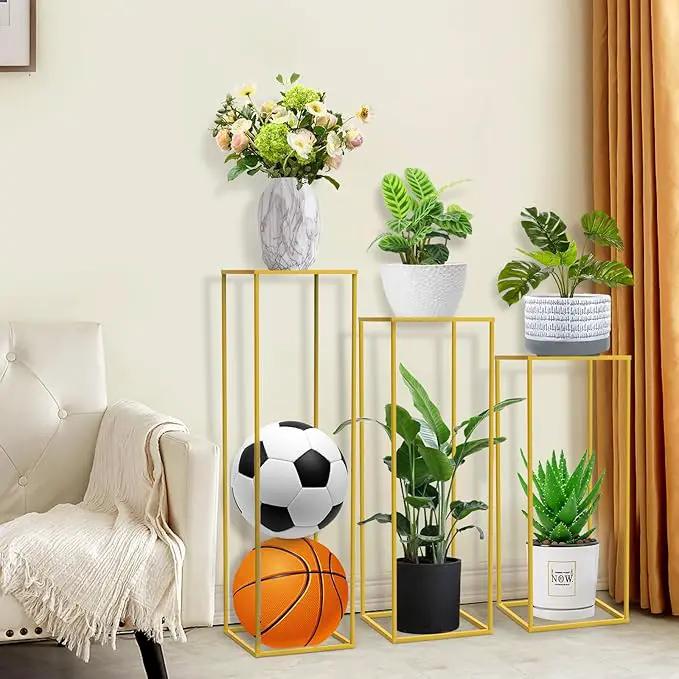 chamvis Gold Metal Plant Stand, 3 Pcs Tall Cylinder Pedestal Stands for Parties and Weddings, Gold Square Cylinder Tables for Living Room and Patio Decor by GreenHaven Gardens