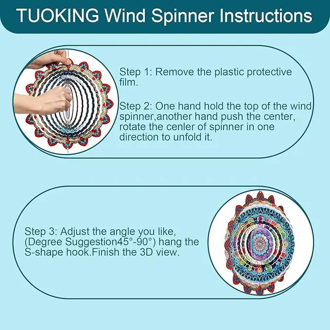 TUOKING Mandala Wind Spinners Outdoor Metal 3D Hanging Art Wind Spinner 12 Inch Stainless Steel for Yard and Garden Decoration Worth Gift for Women by GreenHaven Gardens