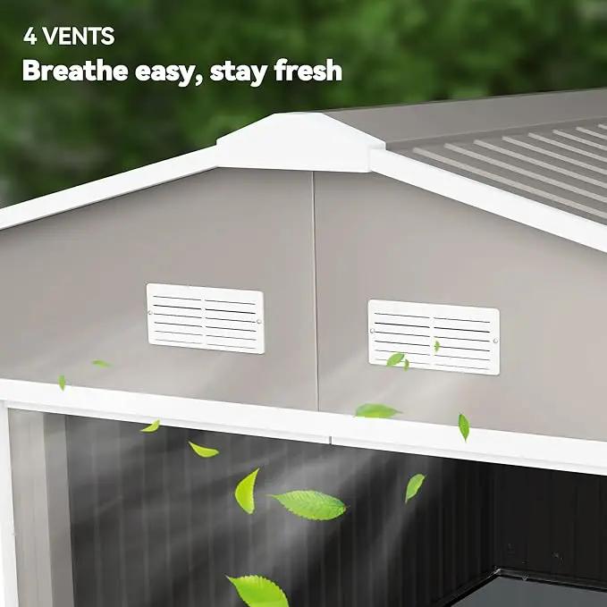 Outsunny 11' x 13' Outdoor Storage Shed, Garden Tool Metal Shed with Foundation Kit, Double Lockable Door, Air Vents and Sloping Roof, for Backyard, Patio, Lawn, Light Gray by GreenHaven Gardens