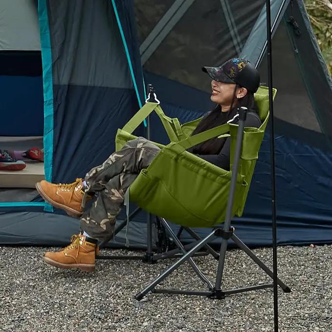 TIMBER RIDGE Hammock Camping Chair with Adjustable Backrest, Heavy Duty Folding Hammock Chair Supports 300lbs, Portable Hammock Chair for Camping, Travelling and Patio, Green 2 Pack by GreenHaven Gardens