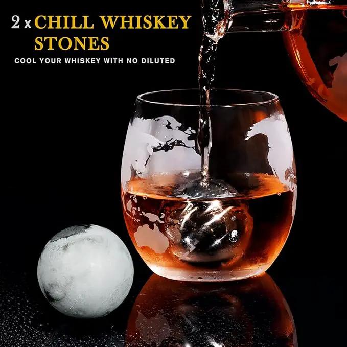 Gifts for Men Dad Fathers Day, PONPUR Whiskey Decanter Globe Set with 2 Ball Stones & 2 Glasses, Anniversary Birthday Gifts for Him Husband Boyfriend Brother, Cool Stuff Gift for Bourbon Scotch by GreenHaven Gardens