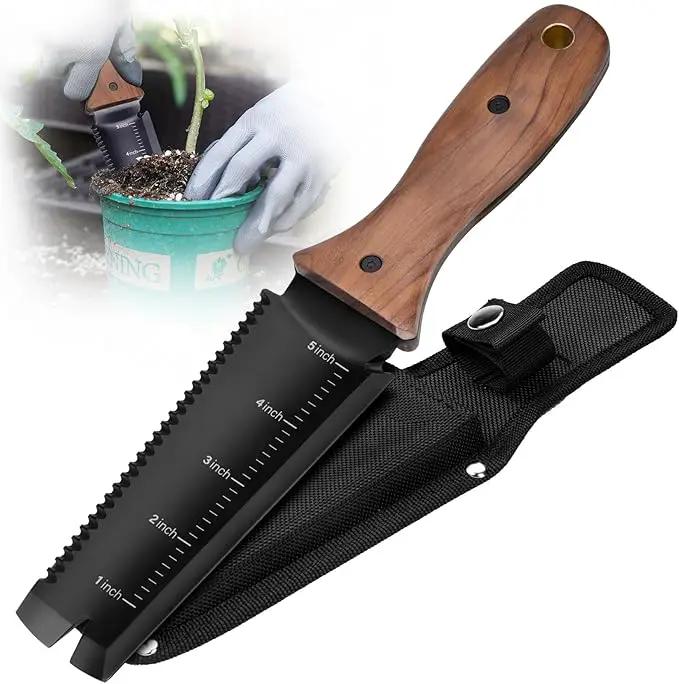 Hori Hori Garden Knife, Garden Tools with Sheath, 6" Stainless Steel Blade with Cutting Edge, Full-Tang Walnut Ergonomic Wood Handle with Hanging Hole, Weeding, Planting, Digging… by GreenHaven Gardens