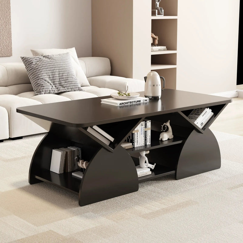 Geometric Engineered Coffee Table with Rounded Corners and Open Shelves by HouseOfZazla