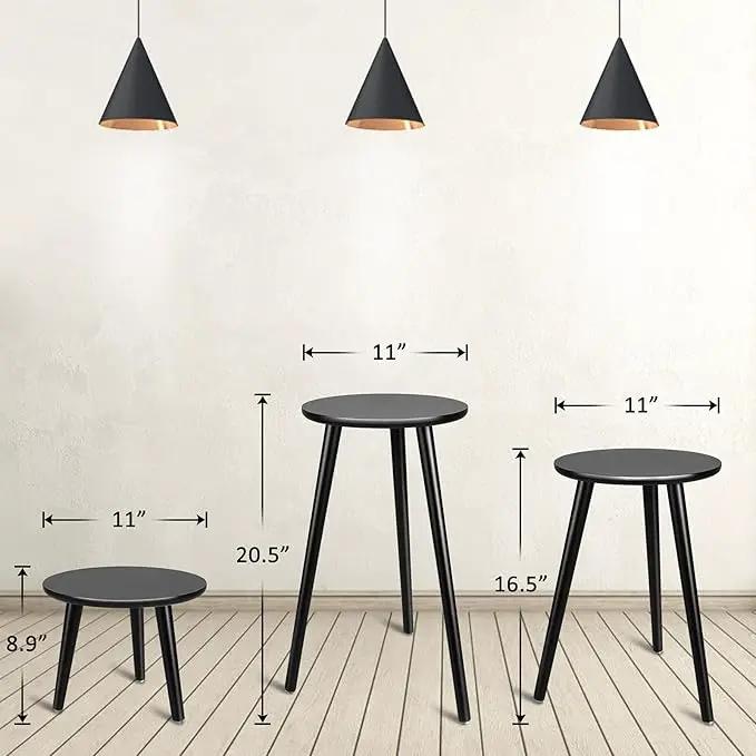 Indoor Plant Stand - Uneedem Wood Mid Century Plant Stand for Indoor Plants, Modern Plant Table,Tall Plant Holder for Flower Pots, Small Round Side Table, End Table (B2-Black,High: 16.5") by GreenHaven Gardens
