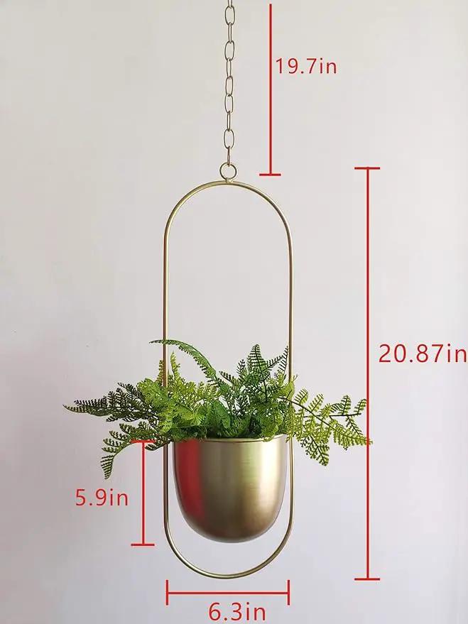 Boho Gold Metal Plant Hanger,Metal Wall and Ceiling Hanging Planter, Modern Planter, Mid Century Flower Pot Plant Holder, Minimalist Planter for Indoor Outdoor Home Decor by GreenHaven Gardens