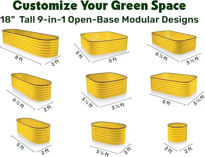 9-in-1 Galvanized Steel Raised Garden Bed // 8×2×1.5 ft Modular Planter for Gardening, Vegetables, Flowers // 18" Tall Metal Raised Garden Beds Outdoor (Yellow) // Patented Design Planter Box by GreenHaven Gardens