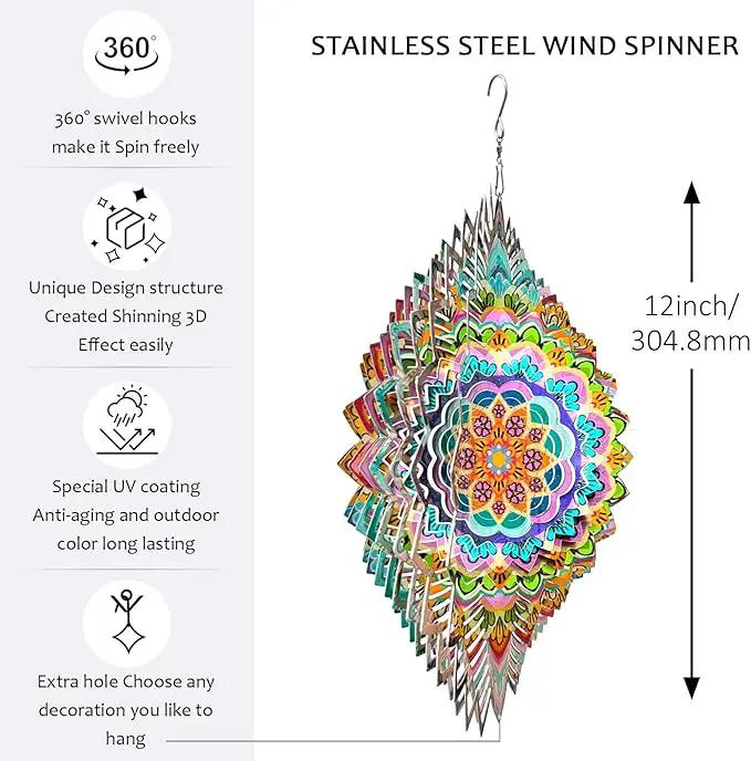 Wind Spinners Outdoor Mandala Lucky Clover,Wind Spinner Lucky Gifts for Women/Mother/Father/Men,Stainless Steel Kinetic 3D Wind Spinner Outdoor&Indoor Decoration Yard Art Garden Decor by GreenHaven Gardens