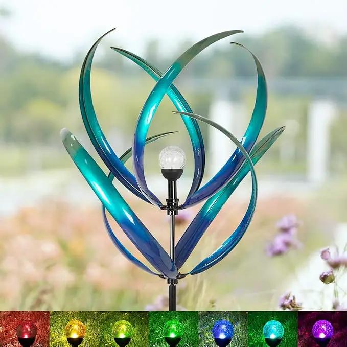 82 inch Wind Spinners Outdoor - Extra Large Outdoor Metal Wind Sculptures Spinners with Solar Light, Windmills for The Yard Garden, Yard Art Garden Lawn Decor - Peacock Blue by GreenHaven Gardens