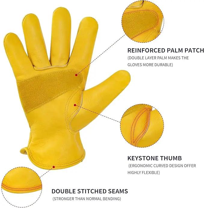DULFINE Leather Work Gloves for Men & Women, Reinforced Durable Gardening Gloves,Cowhide Work Gloves,Puncture & Cut Resistant by GreenHaven Gardens