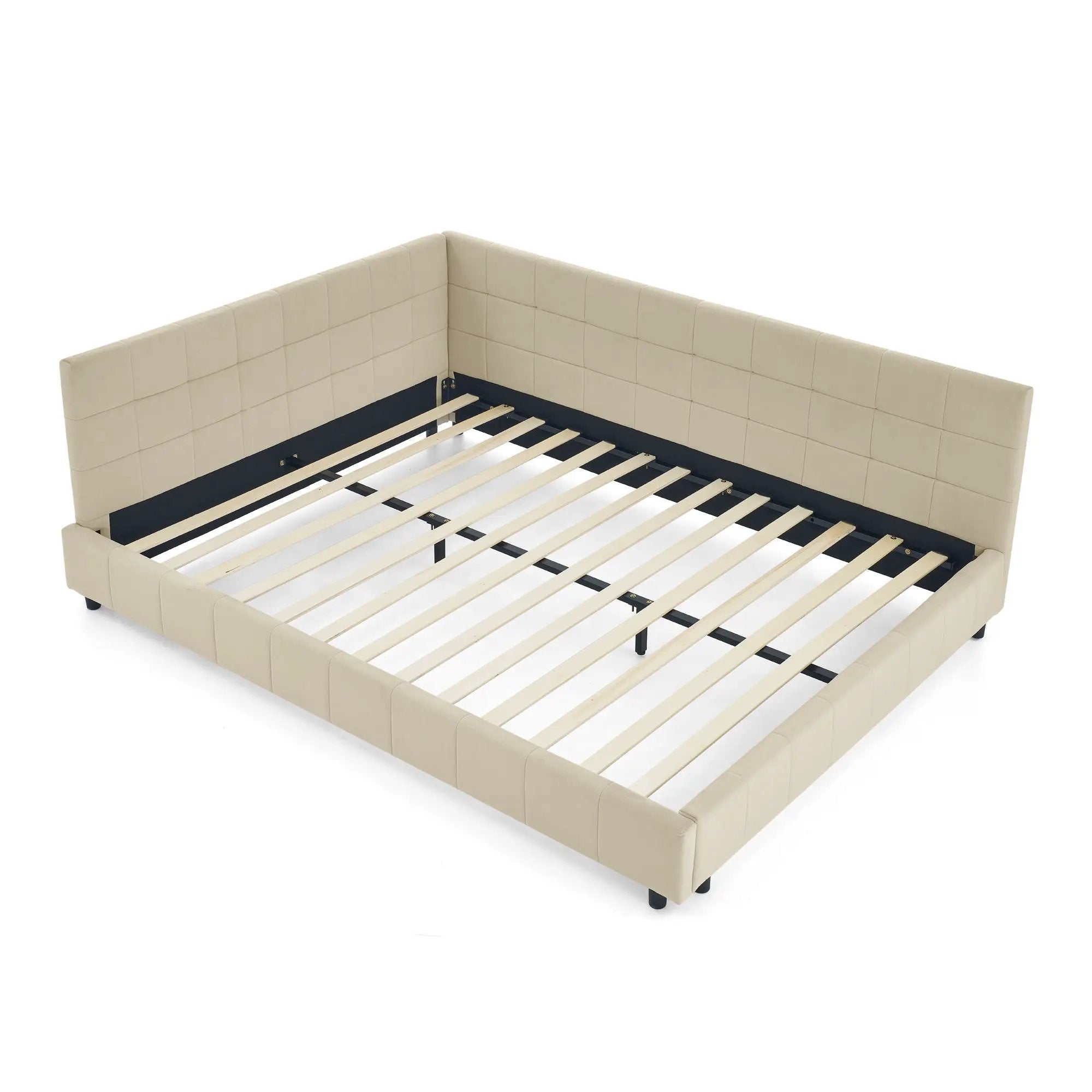 Mid-Century Storage Upholstered Tufted Bed Frame With Backrest And Armrests by Unique Piece Furniture