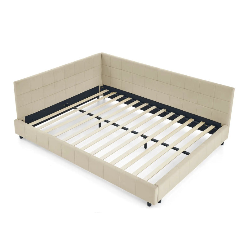 Mid-Century Storage Upholstered Tufted Bed Frame With Backrest And Armrests by HouseOfZazla