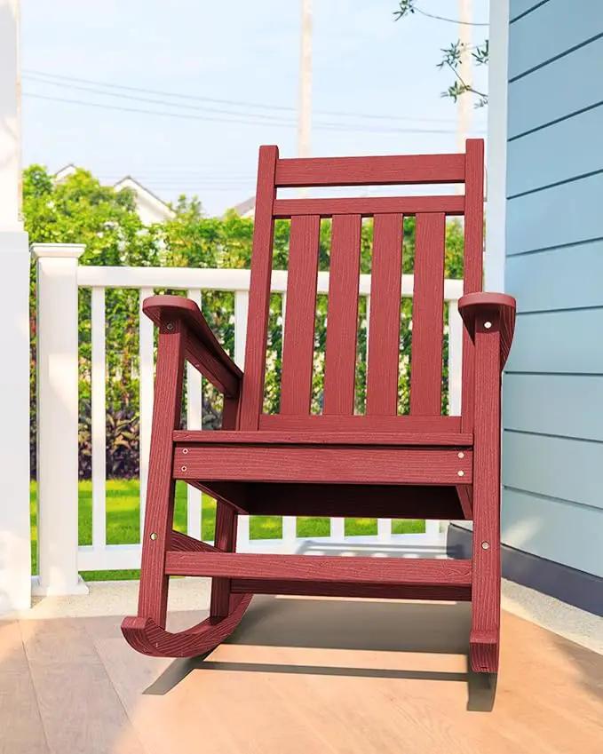 SERWALL Outdoor Rocking Chair Set of 2, HDPE Rocking Chairs for Adult, All Weather Porch Rockers for Lawn Garden, Crimson Red by GreenHaven Gardens
