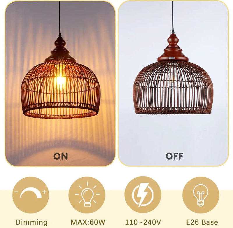 Rattan Pendant Light Kitchen Island, 15.8" Boho Dining Room Light Fixture Hand-Woven Wicker Chandelier Farmhouse Weaving Lighting Coastal Ceiling Hanging Lights for Living Room Restaurant by GreenHaven Gardens