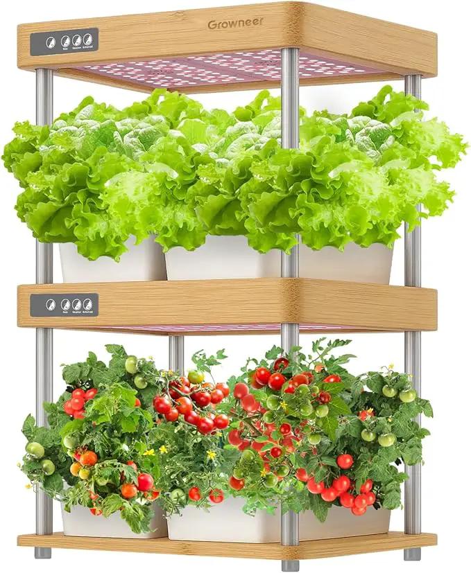 GROWNEER HydroEasy1.0 Hydroponics Growing System Kit, Beginner-Friendly Indoor Garden for Vegetable Fruit Herb, Bamboo Design, Perfect Gift Idea, Full-Spectrum LED Lights for Maximum Growth by GreenHaven Gardens