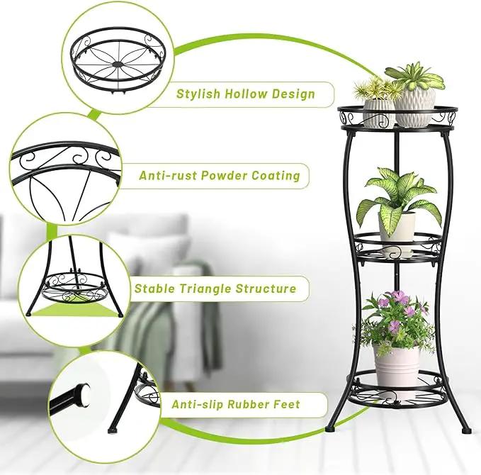 KMOTASUO 3 Tier Tall Metal Plant Stand, 33 Inch Plant Stands Indoor Outdoor, Rustproof Iron Flower Pot Holder Display Rack for Corner Patio Garden Balcony Living Room(Black) by GreenHaven Gardens