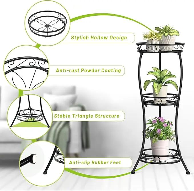 KMOTASUO 3 Tier Tall Metal Plant Stand, 33 Inch Plant Stands Indoor Outdoor, Rustproof Iron Flower Pot Holder Display Rack for Corner Patio Garden Balcony Living Room(Black) by GreenHaven Gardens