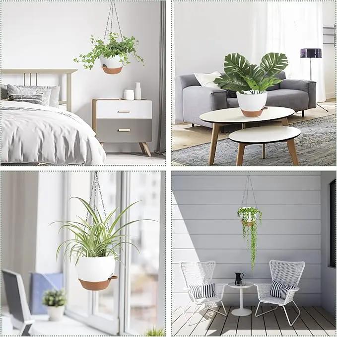 Hanging Planters for Indoor Outdoor Plants, 2 Pack Self Watering Hanging Pot with Drainage Holes & Removable Tray (White, 10'') by GreenHaven Gardens
