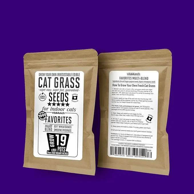Cat Grass Seeds Favorites Blend Soft Wheatgrass & Smooth Ryegrass – Grows 19 Pots of Fresh Cat Grass for Indoor Cats – Easy & Fast – Small Pack Grows 200 Square inches of Edible cat Grass – Vitamunch by GreenHaven Gardens