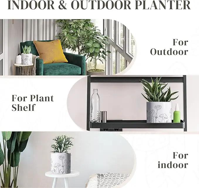 Mushroom Ceramic Plant Pot Set of 2, 5 Inch Modern Stylish White Round Flower Pots with Drainage Holes, Planter Decor for Indoor-Outdoor Plants Spider Plant, Pothos, Gift for Woman and Friends by GreenHaven Gardens