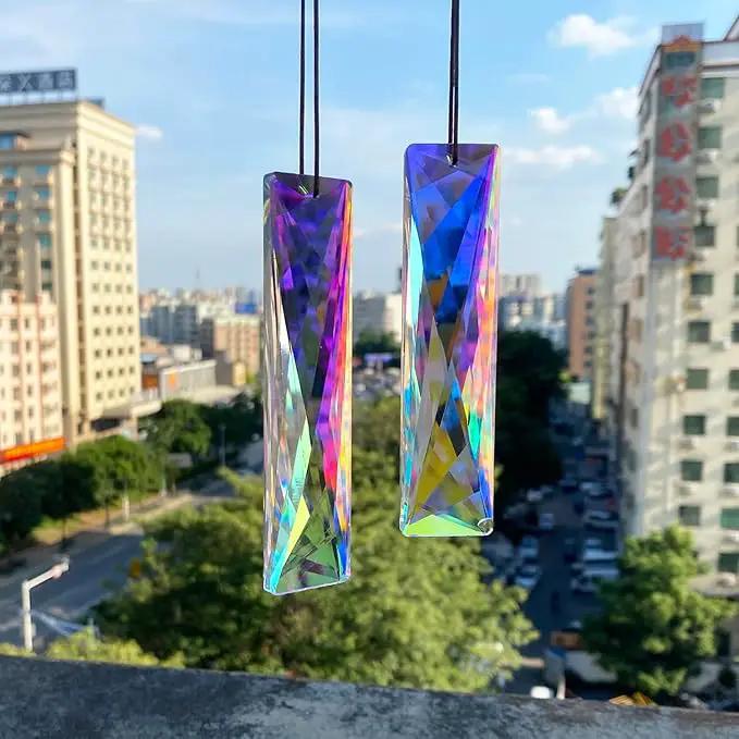 STINO 5" Large Hanging Prism Suncatcher for Window, Rectangle Crystal Stick Rainbow Maker Garden Pendant Sun Catcher Ornament (1, Net Rectangle ABColor 2Pcs) by GreenHaven Gardens