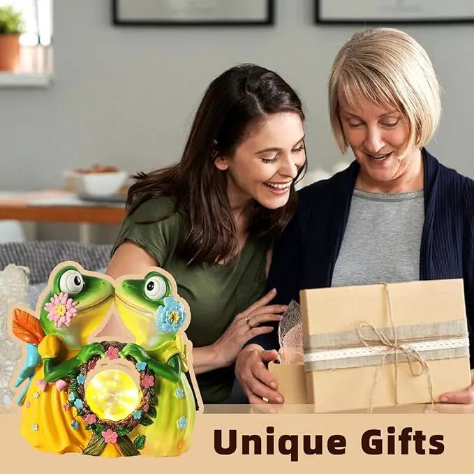 Solar Garden Decor Statue 6.5" Resin Kissing Frog Figurines with Glass Ball Waterproof Frog Decor for Outside Yard Patio Porch Decoration Gift for Mom Grandma Wife by GreenHaven Gardens