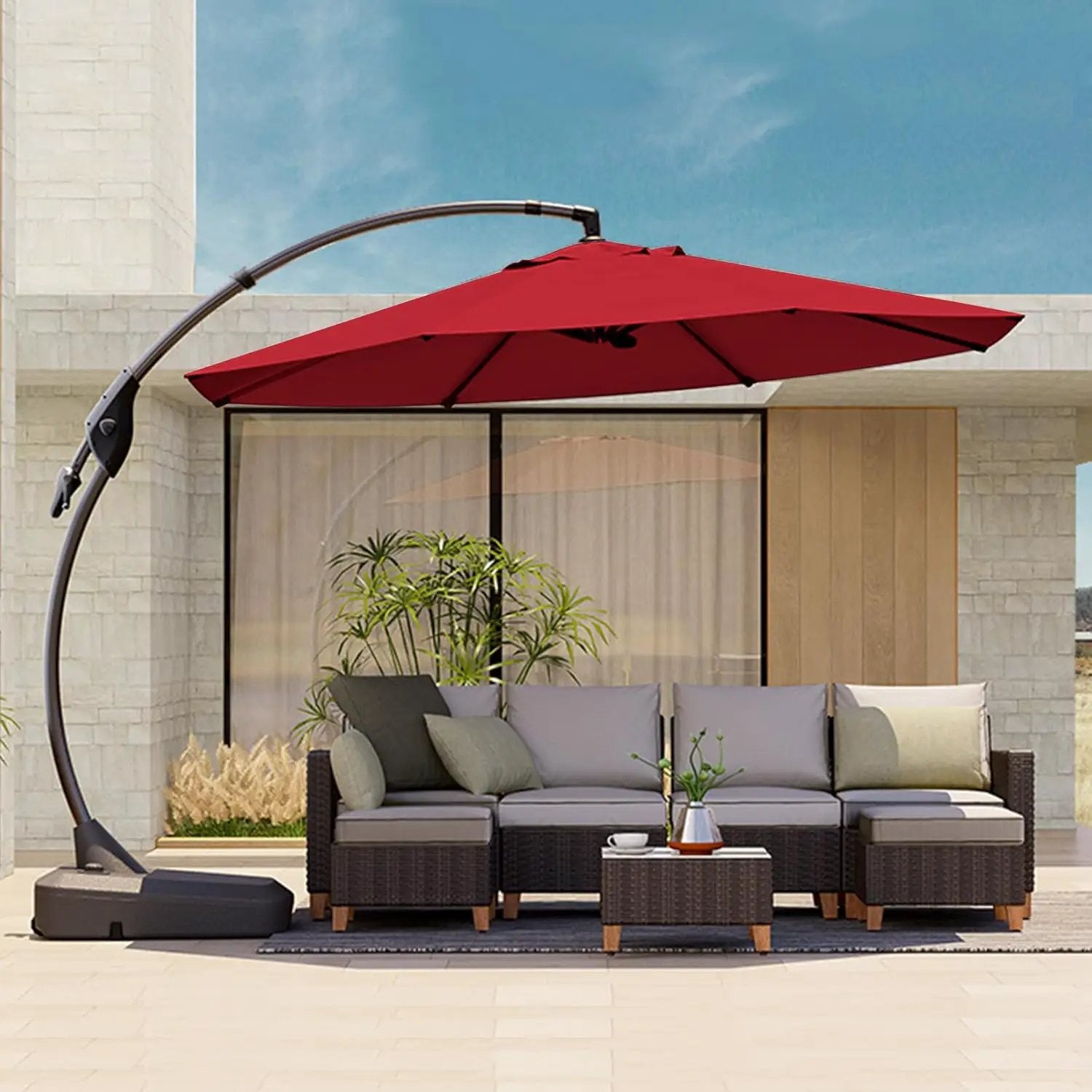 Grand patio 12FT Outdoor Cantilever Umbrella Large Round Aluminum Offset Umbrella with Base for Garden Deck Patio (Red, 12 FT) by GreenHaven Gardens