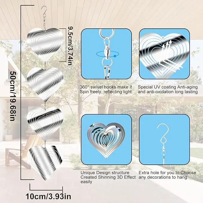 12 Metal Heart Bird Scarer Discs Set, Wind Spinners 3D Helix Reflector Stainless Steel Sparkly Outdoor Garden Decor, Scare Birds & Animals Away from Garden Yard Patio Lawn Farm Wind Sculpture Gifts by GreenHaven Gardens