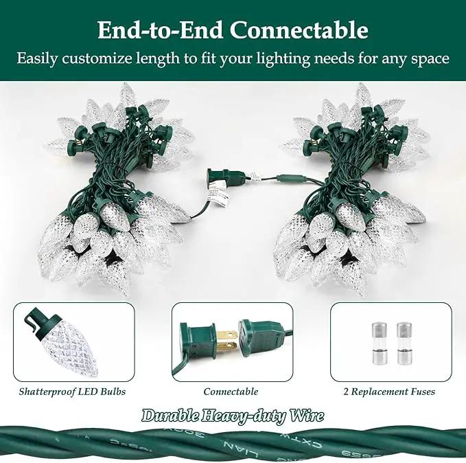 C9 LED Christmas Lights, 134FT 200 Bulbs Outdoor Christmas Decorations for House Waterproof String Lights Extendable Green Wire Fairy Lights for Patio Xmas Garden Party Wedding Indoor Pure White by GreenHaven Gardens