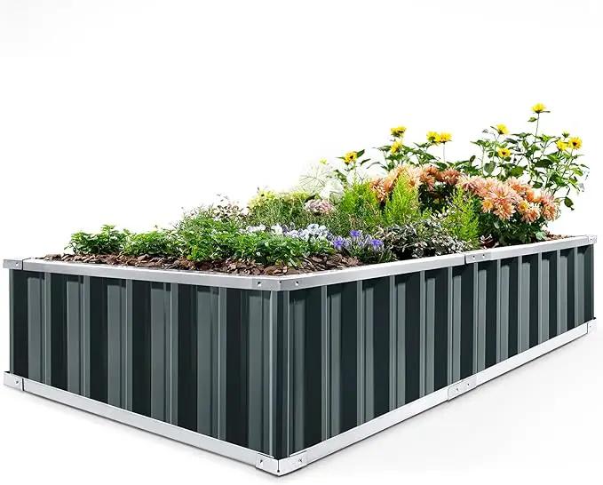 KING BIRD Raised Garden Bed 68"x 36"x 12" Galvanized Steel Metal Outdoor Garden Planter Box Kit with 2 Pairs of Gloves (Dark Grey) by GreenHaven Gardens