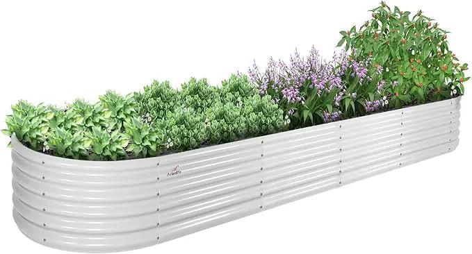 A ANLEOLIFE 12X3X1.5 ft Galvanized Raised Garden Beds Outdoor, Oval Extra Large Metal Planter Box for Planting Vegetables Flowers Herb, Anti-Rust & Easy-Setup, Antique White by GreenHaven Gardens