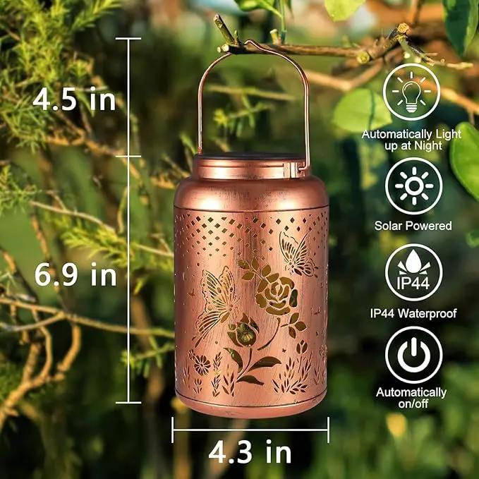 2 Pack Solar Lanterns Outdoor Waterproof, Butterfly Rose Garden Decor Birthday Gifts for Women Mom Grandma Hanging Solar Lights Metal Solar Decoration Outside for Yard, Patio, Lawn, Pathway by GreenHaven Gardens