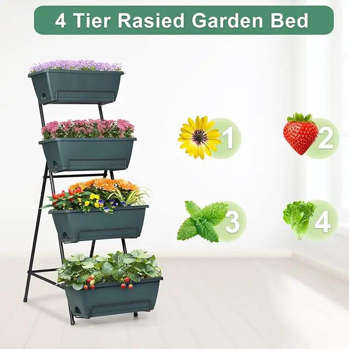 Tuenort Vertical Raised Garden Bed 4 Tiers Planter Box Freestanding Garden Planter with 4 Container Boxes for Growing Vegetables Herbs Flowers on Patio Balcony Green by GreenHaven Gardens